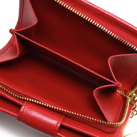 Prada Bilfold Wallet Saffiano Triangle Plate Foco Red - Picture 5 of 8